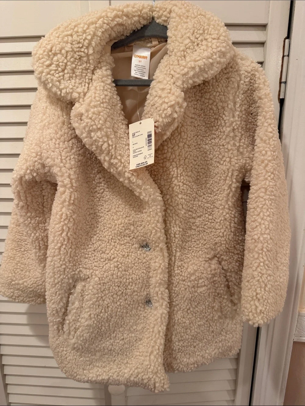NWT Gymboree Teddy Sherpa Coat Girls Size 5T Cream Faux Fur Winter Jacket